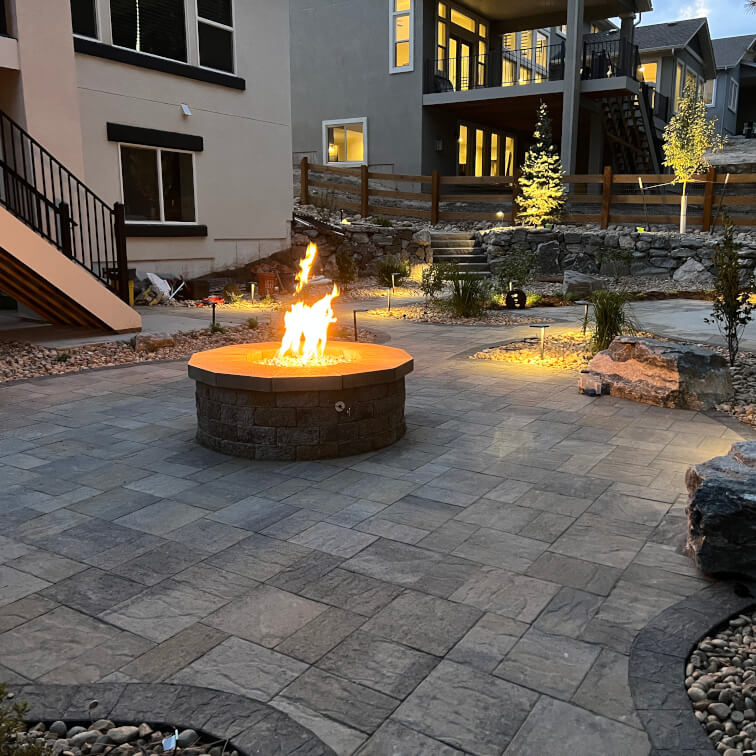 Fire pit on gray pavers